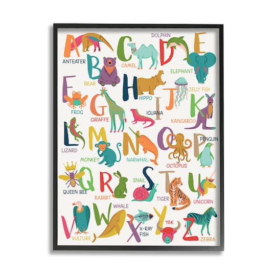Stupell Industries Joyful Animal Alphabet Kid's Playful ABC Typography in Frame Wall Art